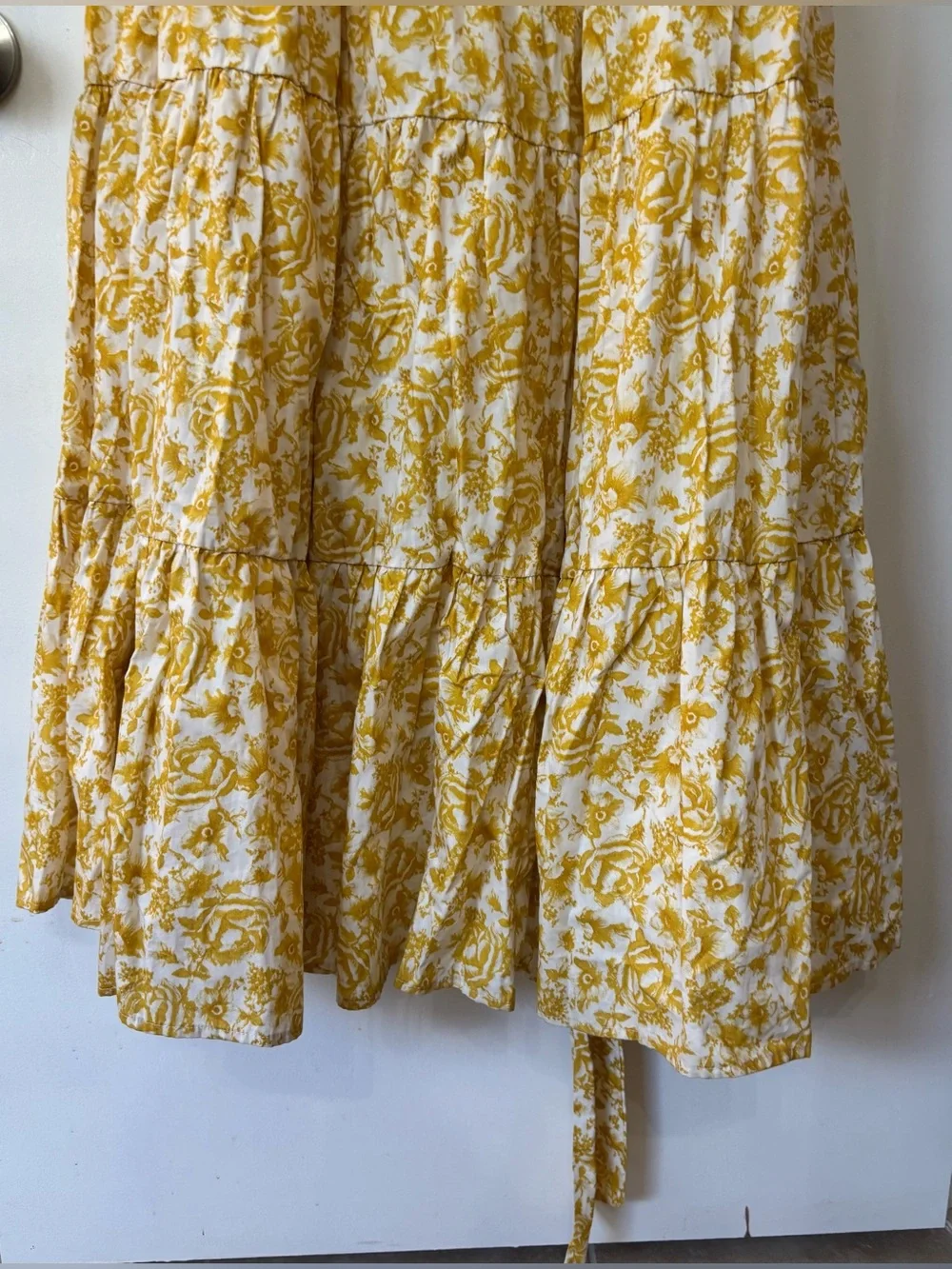 Aqua Women Yellow Floral Off Shoulder Cotton Bubble Sleeves Maxi Dress Size XS